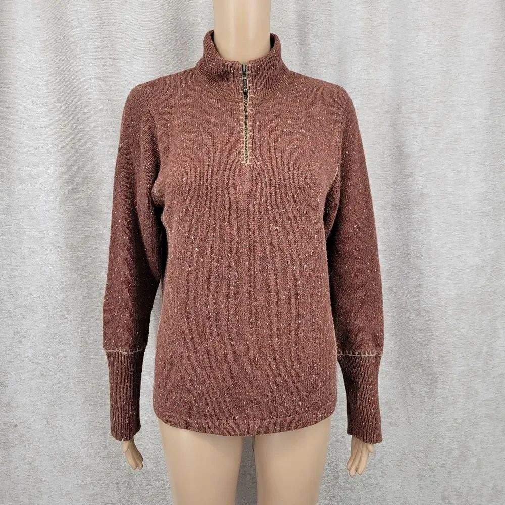 Woolrich Brown Cinnamon Heather Half Zip Sweater Women's Medium Wool Blend